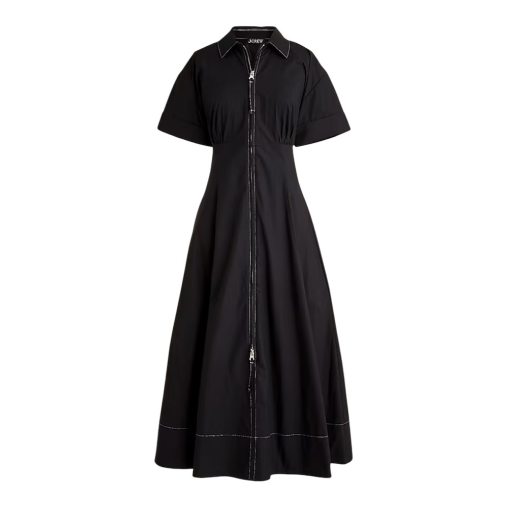 J Crew Black Zip Up Shirt Dress Short Sleeve Midi Women Sz 14 Fit Flare Pockets - Picture 4 of 13